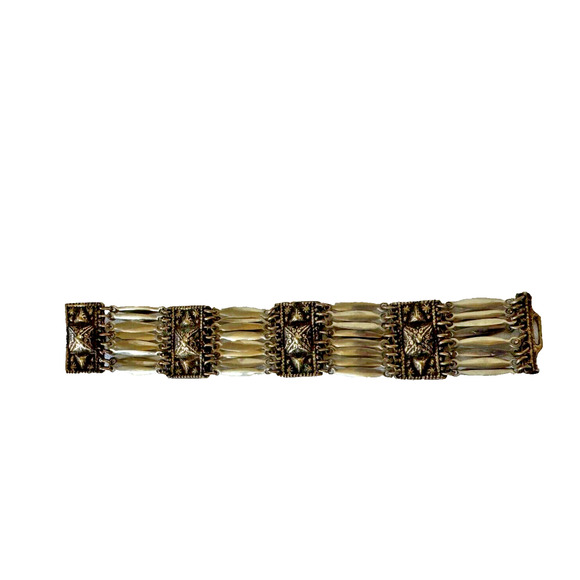 Vintage Silver Mexico Aztec Wide Bracelet Panel Link Carved 7.25" - Picture 1 of 6